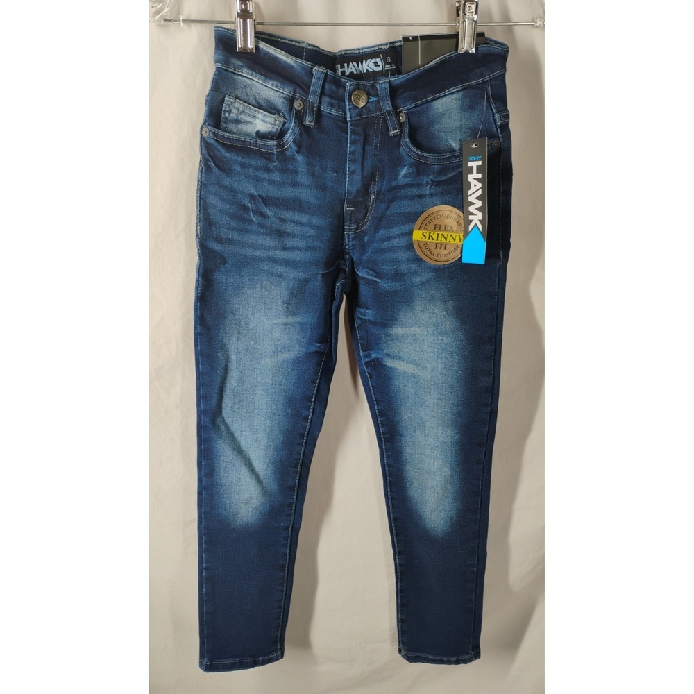 Tony Hawk Boys Size 8 Durable Stretch Flex Skinny Fit Dark‎ Denim Blue Jeans